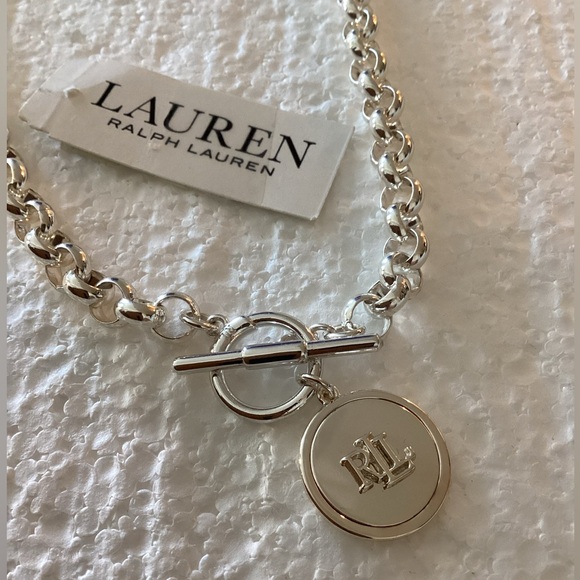 Lauren Ralph Lauren Silver-Tone Chain Necklace with Logo Medallion - Picture 8 of 9